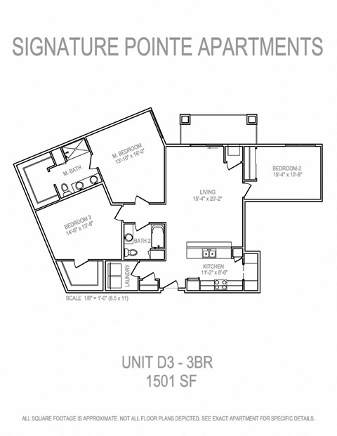 Floor plan for 3 beds, 2 baths, 1501 sqft